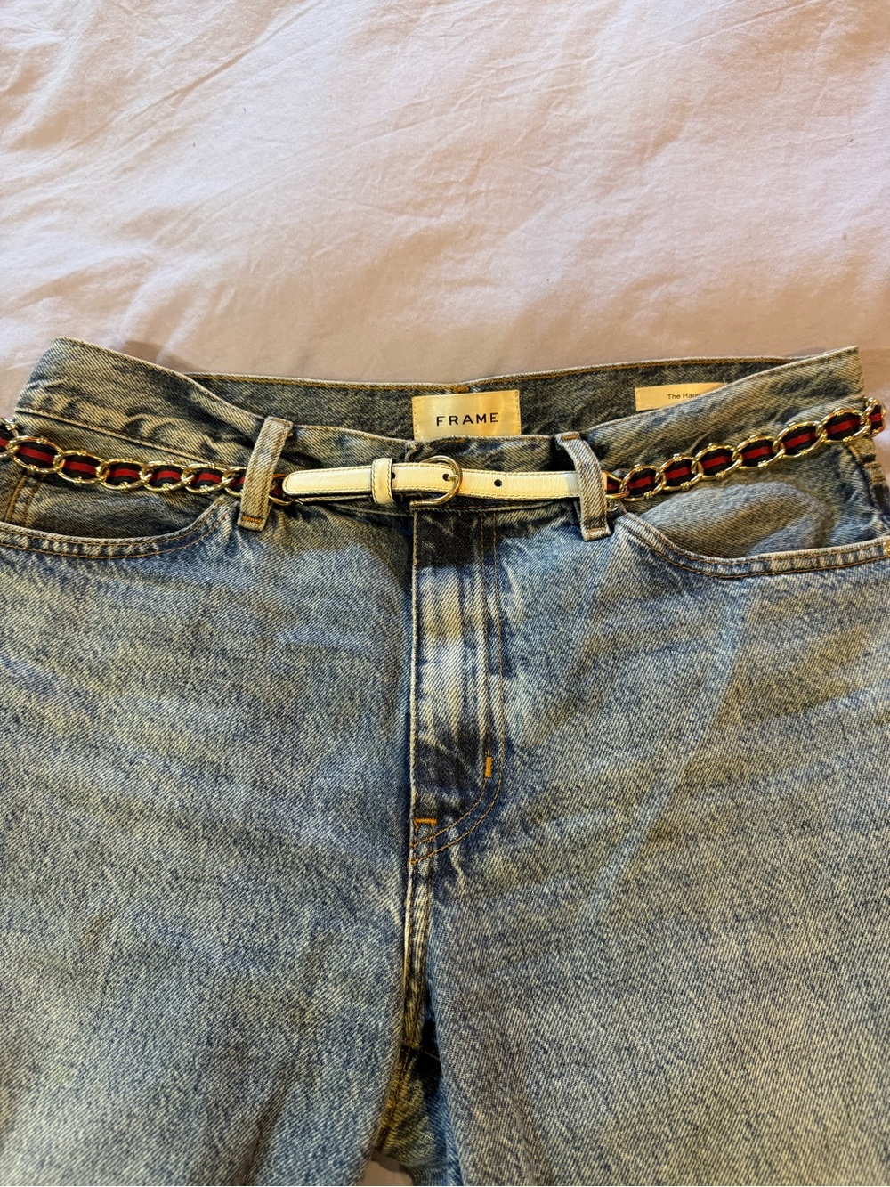 Gucci Leather and Red Chain-Link Waist Belt